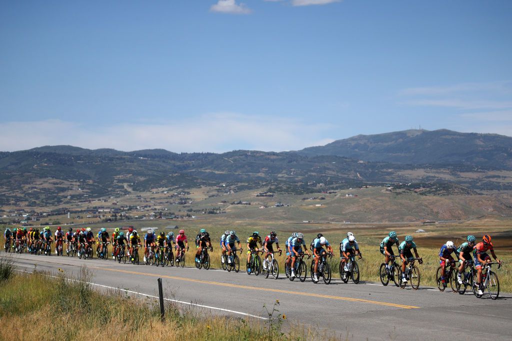 The Tour of Utah peloton in action during stage 5