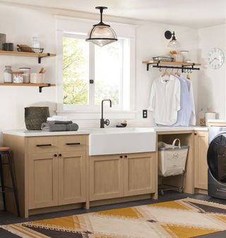 laundry room shelving with hanging rod