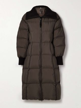 Brerelle Ribbed-Knit Trimmed Quilted Shell Down Coat