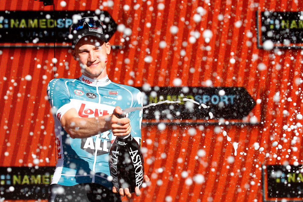 Tim Wellens celebrates his stage 4 win at the Giro