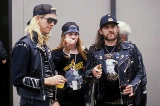 Duff, Axl and Lemmy at Monsters of Rock in 1988