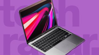 One of the best student laptops, against a purple TechRadar background