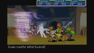 Golden Sun showing Ivan cast Whirlwind on a group of enemies