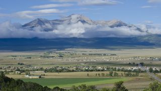 Mount Princeton shrouded in clouds in Colorado