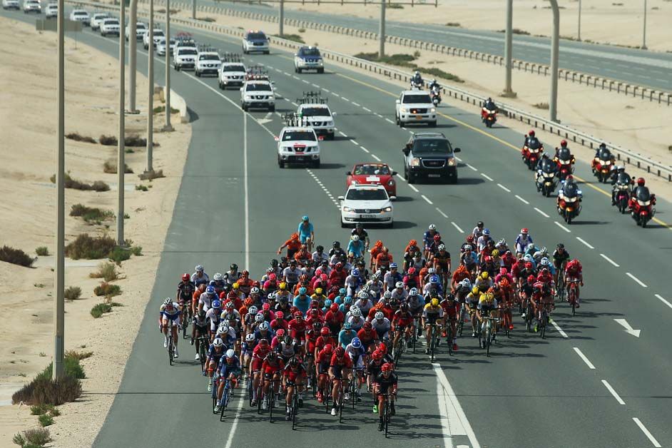 The reduced peloton struggles to fill the road