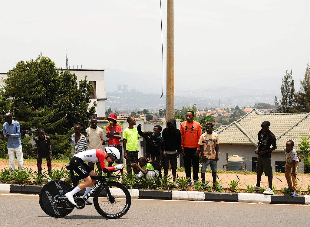 KIGALI, RWANDA - SEPTEMBER 22: Ava Holmgren of Canada competes during the 98th UCI Cycling World Championships Kigali 2025 - Women Under 23 Individual Time Trial a 22.6km race from Kigali to Kigali on September 22, 2025 in Kigali, Rwanda. (Photo by David Ramos/Getty Images)