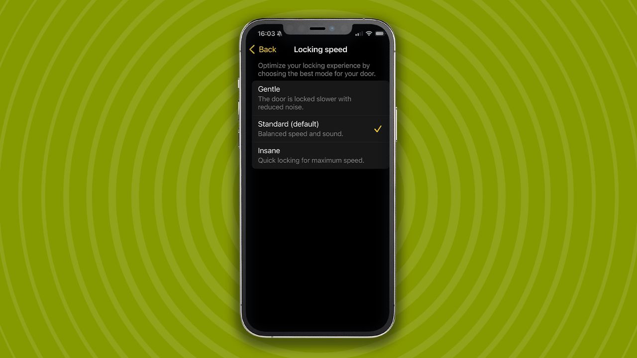 Locking speed settings for Ultion Nuki smart lock in mobile app