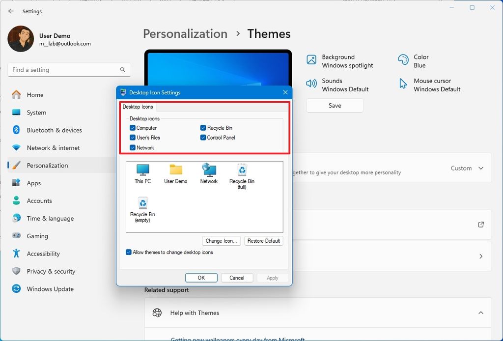 Windows 11 add classic desktop icons