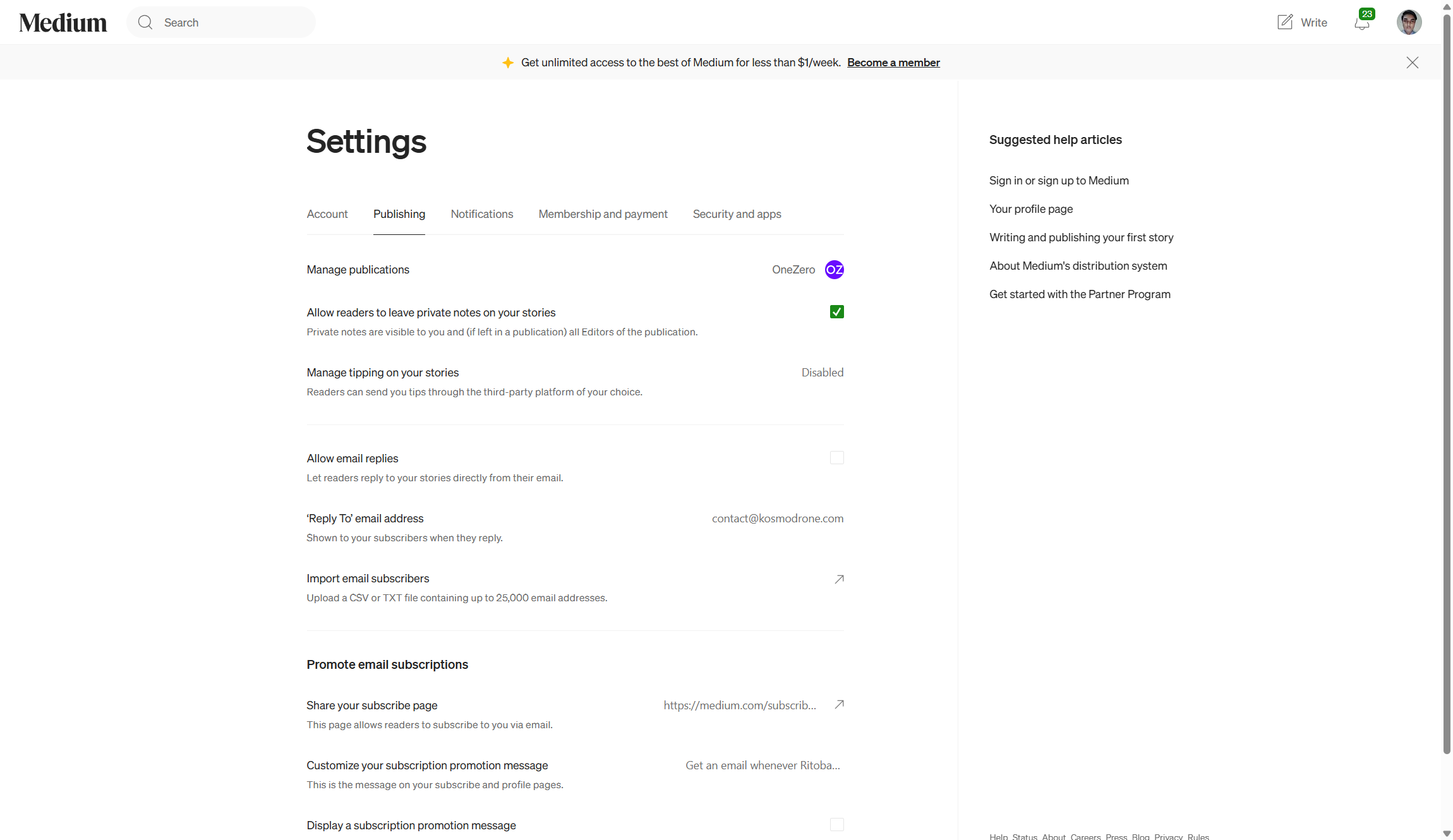 Medium features and settings
