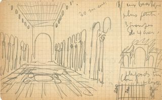 On his first trip to Italy in 1907, Jeanneret drew various church interiors. Pictured: Santa Maria in Cosmedin, Rome, sketched in pencil in 1911