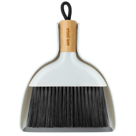 Mr.siga Mini Dustpan and Brush Set, Cleaning Brush and Dustpan Combo With Bamboo Handle