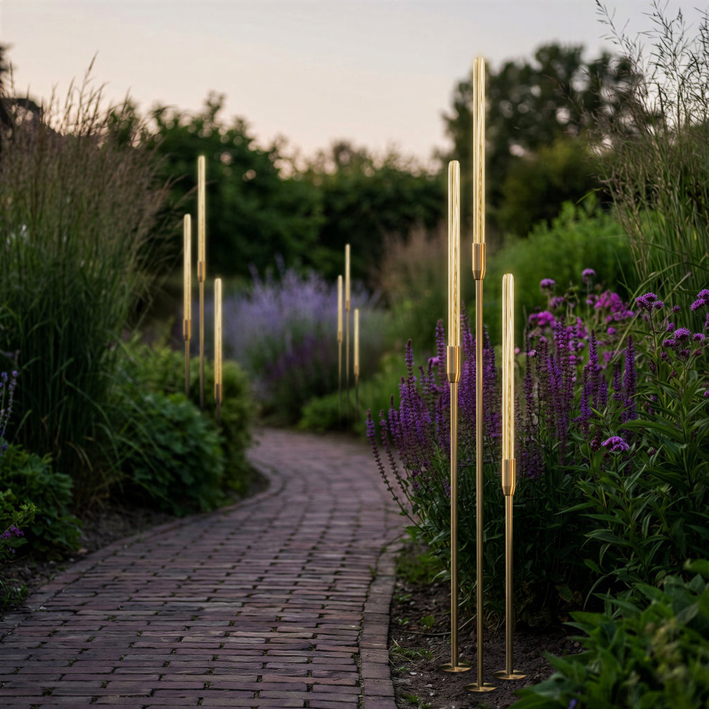 Bullrush Ip67 Spike Lights in Brass and Glass