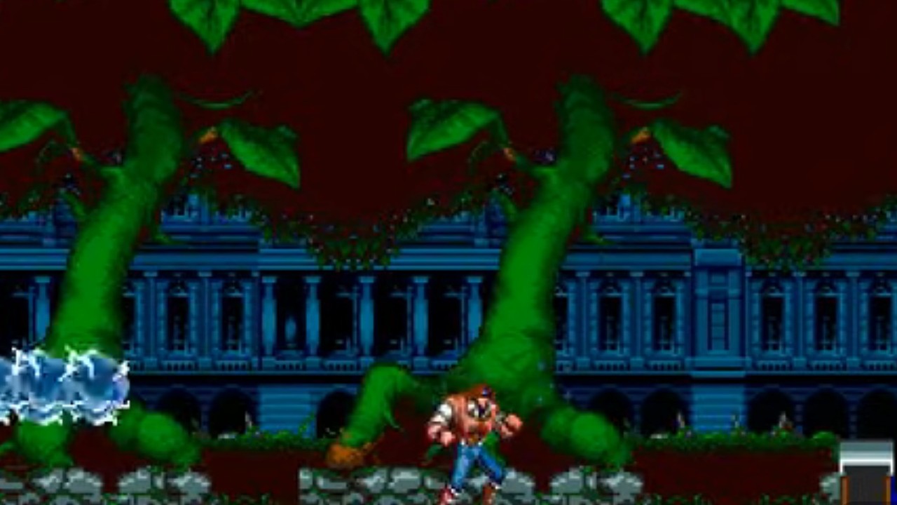 John Morris navagating a stage in Castlevania: Bloodlines