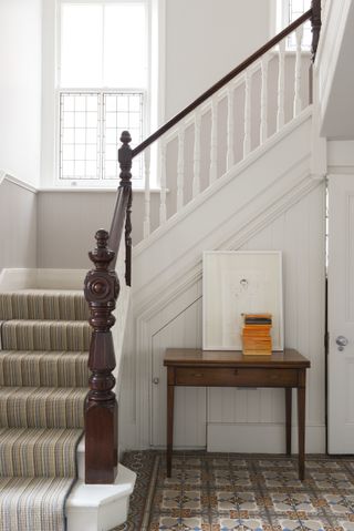 Hallway and stairs, vintage console table