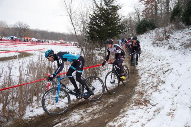 Driscoll leads Michael Van Den Ham and the rest of the field along the snowy hill
