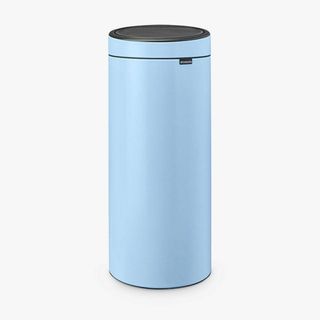 a tall blue bin with soft close function