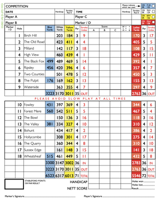 Liphook Golf Club scorecard