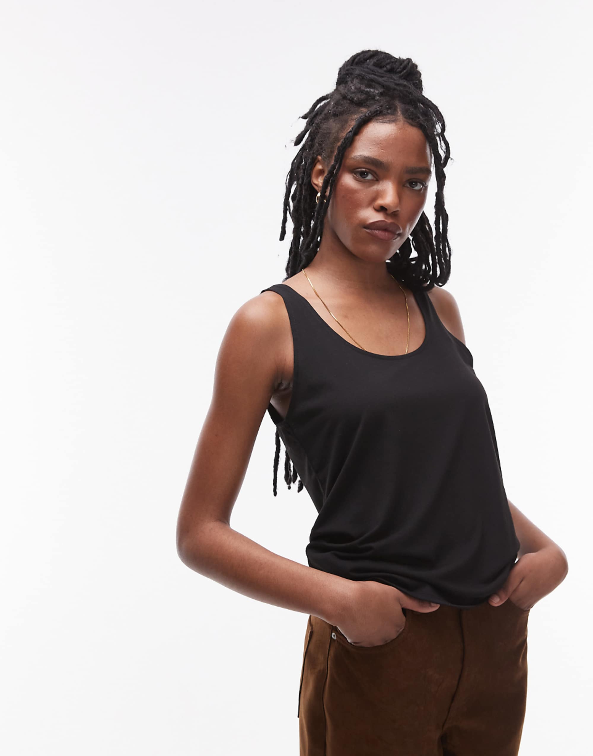 Topshop Slouchy Scoop Neck Vest in Black