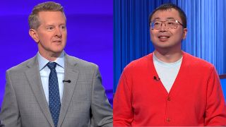 Ken Jennings and Jamie Ding are shown in side-by-side photos from Jeopardy!