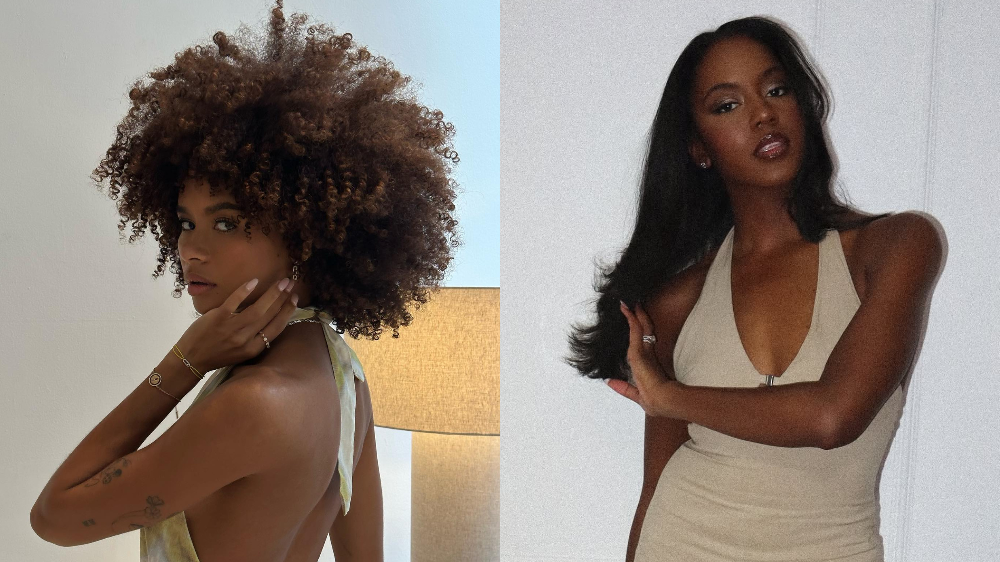 Collage of a woman with a curly afro and a woman with straightened hair.