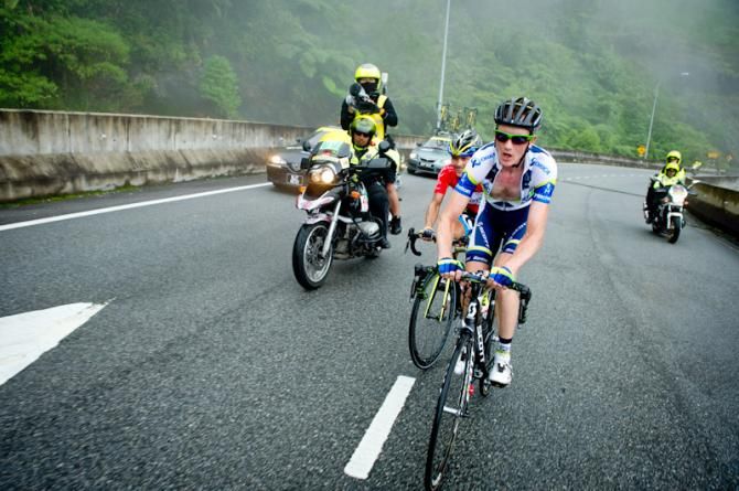 Pieter Weening (Orica GreenEdge) leads the way up the climb