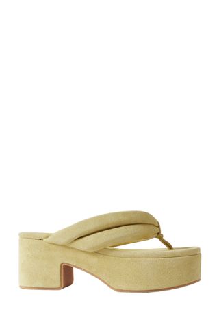 Dries Van Noten yellow Clog Thong Suede Platform Sandals on white background