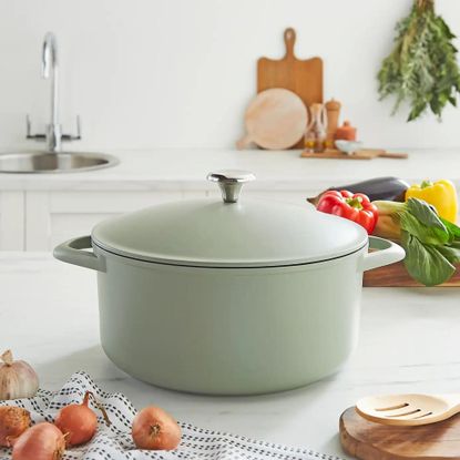 Dunelm cast aluminium casserole dish on kitchen worktop