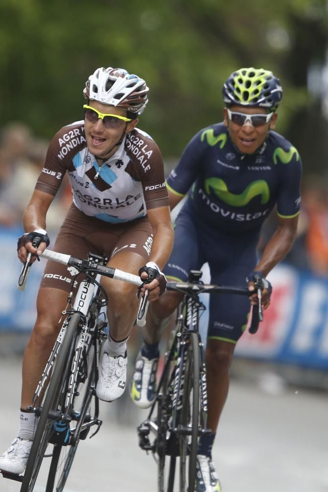 Domenico Pozzovivo (AG2R La Mondiale) leads Nairo Quintana to Oropa