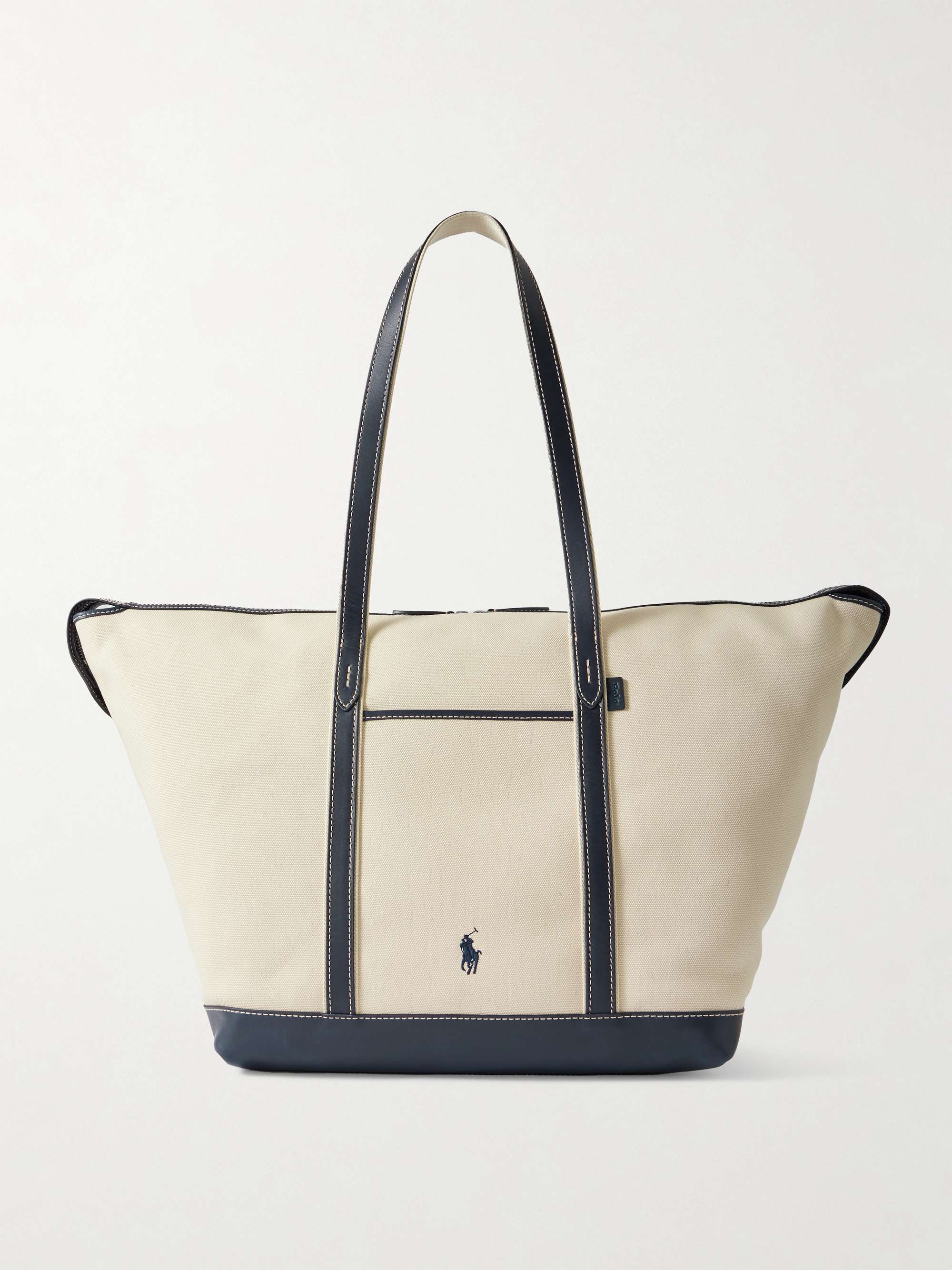 Large Leather-Trimmed Cotton-Blend Canvas Tote