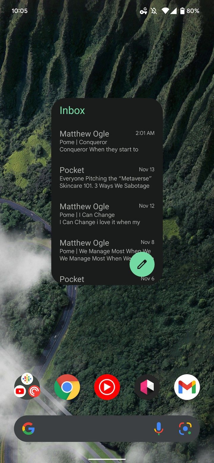 Gmail Material You Widget Before