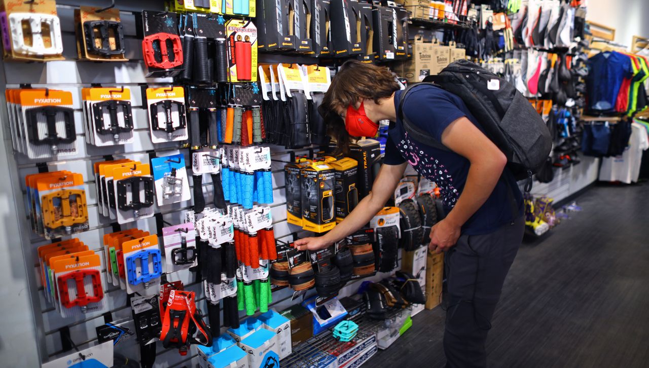 shopping in a bike shop