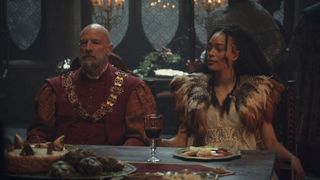 (L, R) Graham McTavish as Dijkstra and Cassie Clare as Philippa in The Witcher