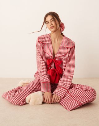 Asos Design Pyjama Top Co Ord in Red Gingham