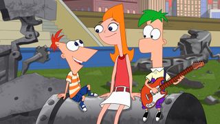 Stepbrothers Phineas and Ferb talk to their sister Candace in a still from the upcoming Disney+ movie 'Phineas and Ferb The Movie: Candace Against The Universe.'