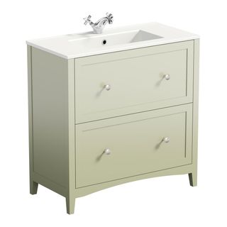 Camberley Sage Floor Drawer Unit and Basin, with two large drawers