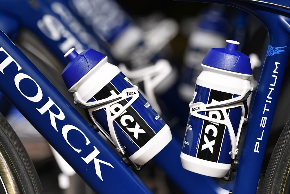 The water bottles are ready to go for stage 4 at the Boels Dolmans on stage before the start of stage 4 at the OVO Energy Women's Tour