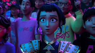 Zoey in a trance watching Your Idol with a crowd in KPop Demon Hunters