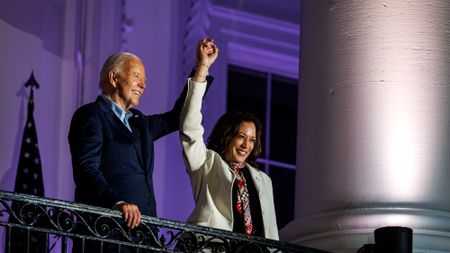 President Joe Biden and Vice President Kamala Harris on the White House balcony during July 4 celebrations