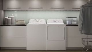 Washer and dryer set sat side by side in home