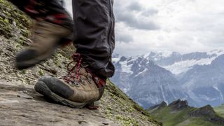 hiking boots in mountainous terrain