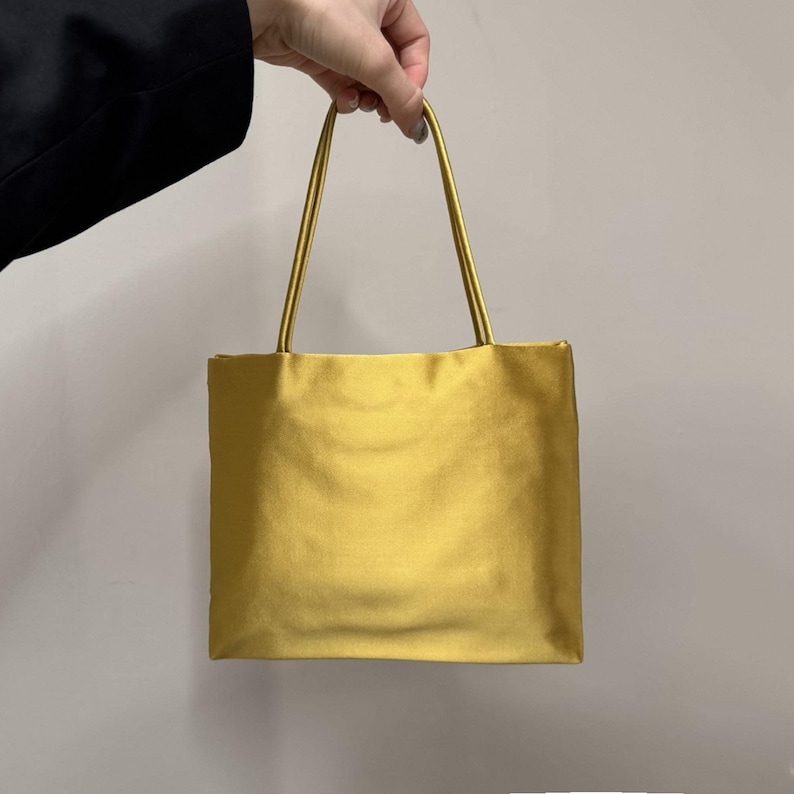 Satin Top Handle Bag, Small Nylon Tote Bag, Lustrous Polyester Satin Mini Size Handbags