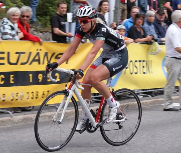 A disappointed Fahlin had to finish the race on a sparebike
