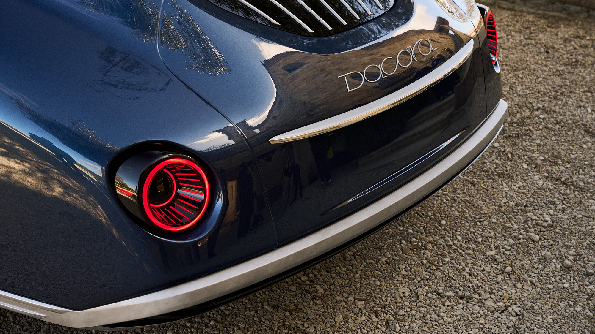 The rear of the Dacora luxury vehicle