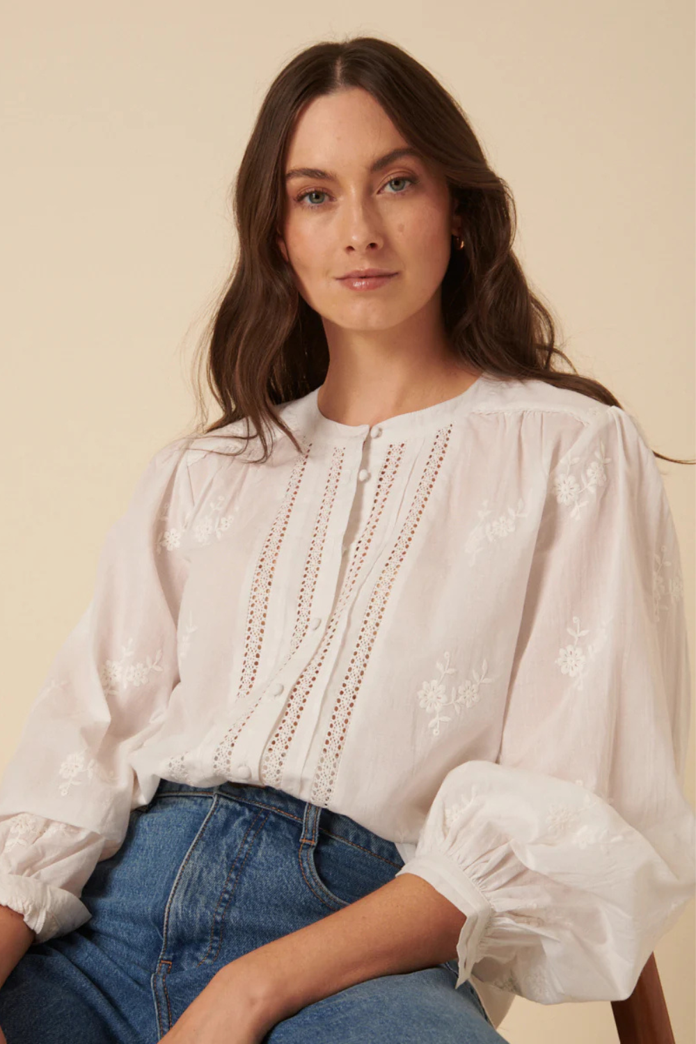 White Floral Embroidered Broderie Anglaise Blouse