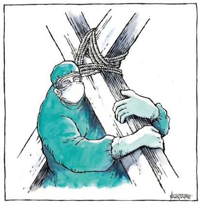 Editorial Cartoon U.S. Easter Sacrifice during coronavirus pandemic doctors health risk