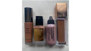 A selection of the foundations for dark skin we tested for this guide.
