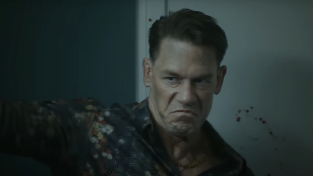 John Cena frowning during a fight in Peacemaker