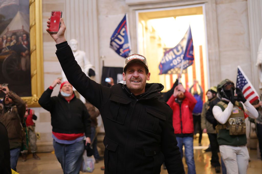 Pro-Trump rioters inside the Capitol.