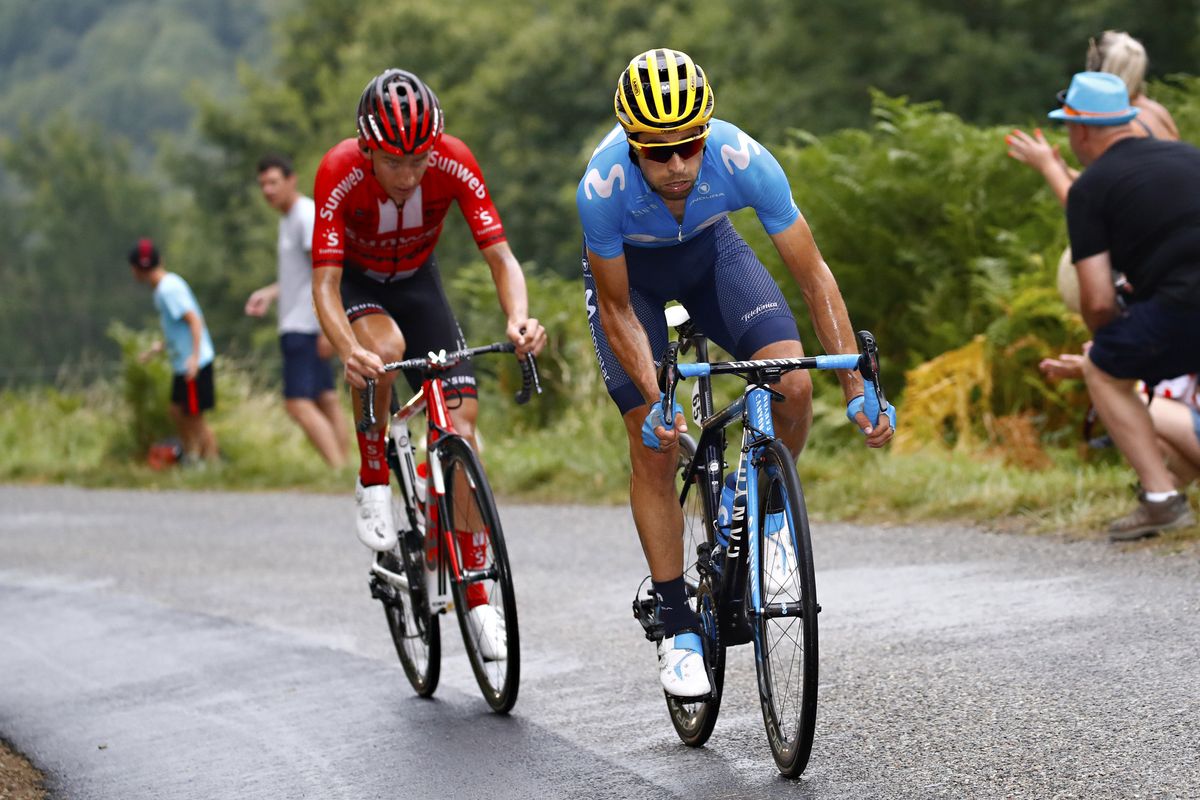 Lennard Kamna (Teram Sunweb) follows a move by Mikel Landa