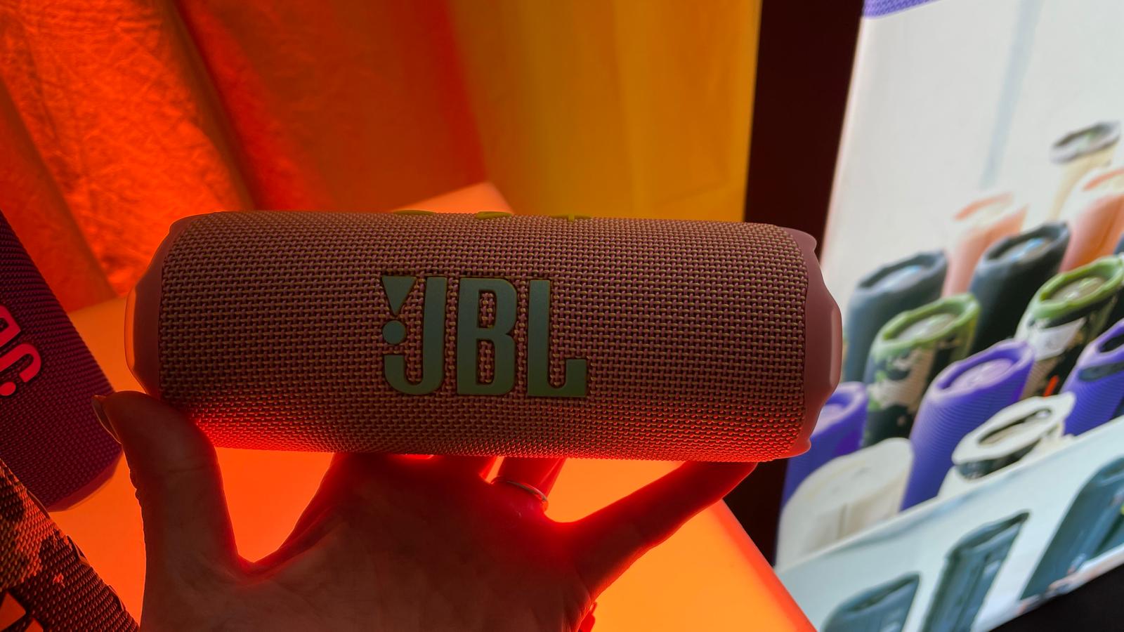 The JBL Flip 7 at its launch event in London